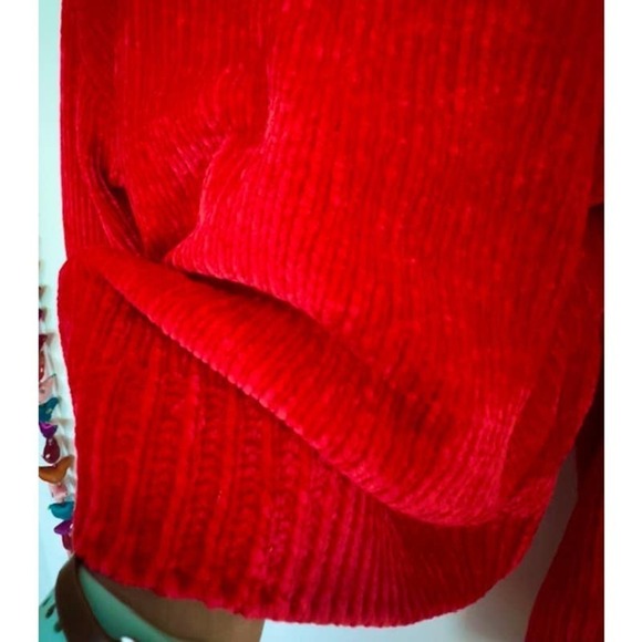 NWT SANCTUARY BRIGHT RED CHENILLE MOCK NECK SWEATER SIZE MEDIUM - Picture 7 of 9